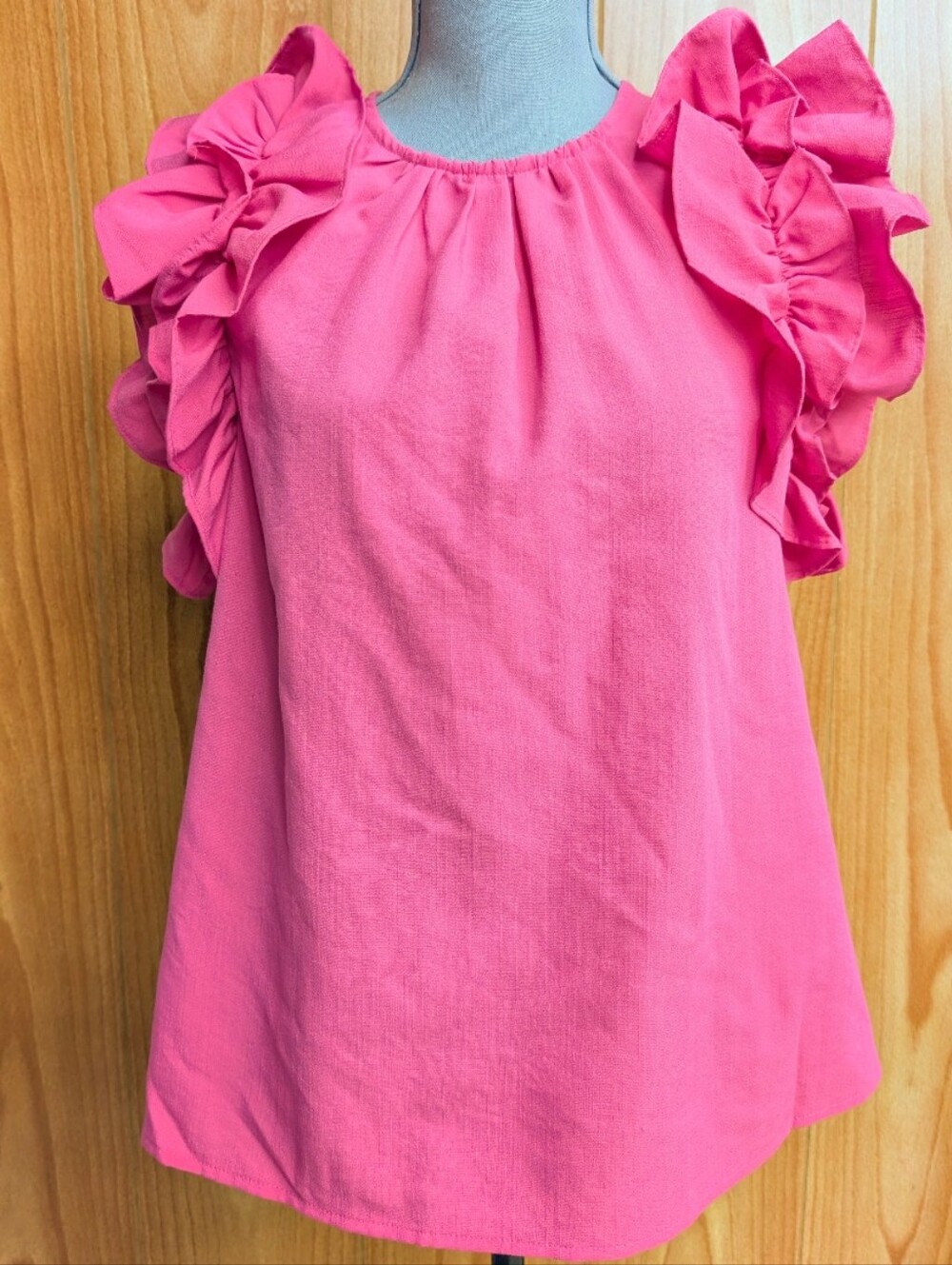 Entro Dawn of My Heart Hot Pink Ruffled Sleeve Flutter Top Blouse Small - Picture 2 of 12